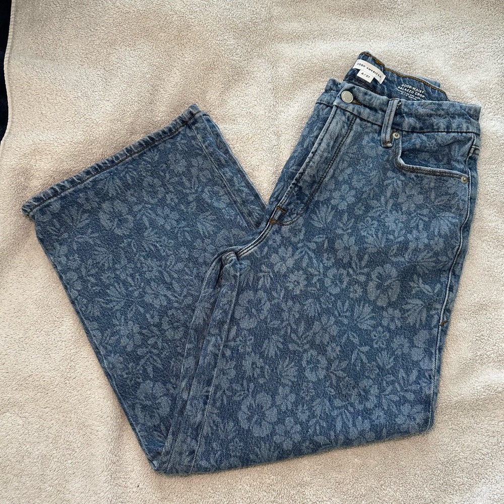 Good American Floral Print High Rise Wide Leg Jeans